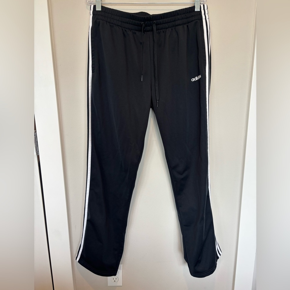 adidas Black Track Pants with White Side Stripes and Drawcord 032